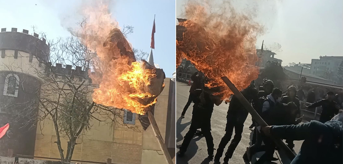 अनेरास्ववियुले जलायो शिक्षामन्त्रीको पुत्ला 